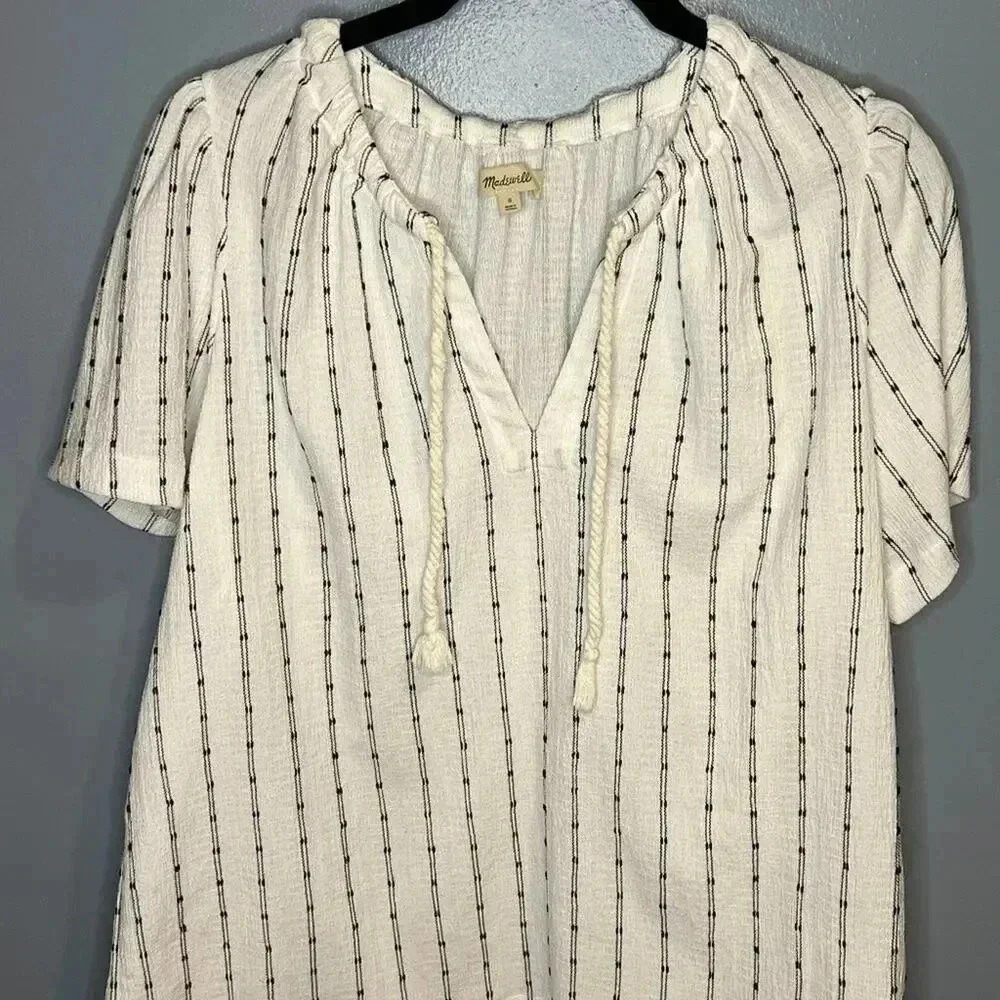 Madewell Cream Short Sleeve Striped Peasant Top